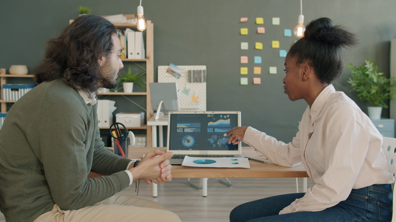 Team of analysts reviewing data dashboards in a corporate setting.