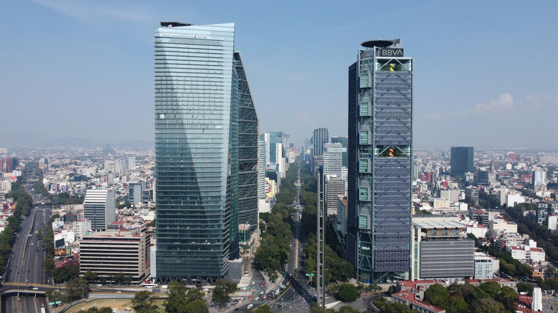 Panoramic view of the corporate corridor of Paseo de la Reforma, Mexico City.